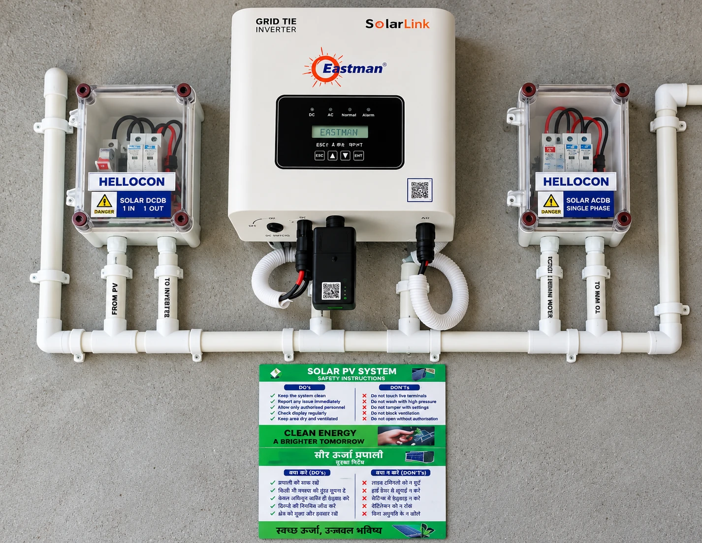 Inverter, cabling and protection equipment from the supplied project photographs