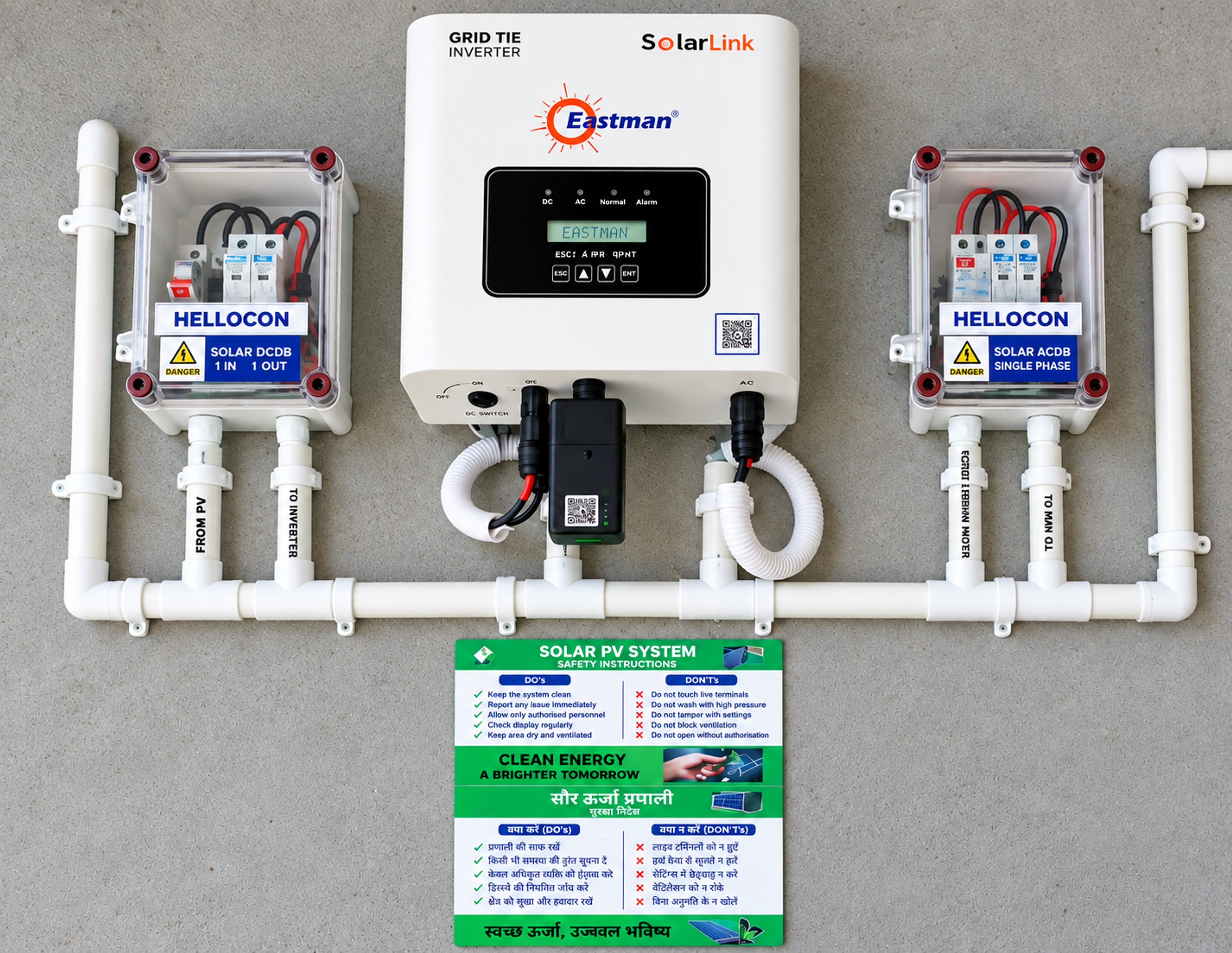 Inverter, cabling and protection equipment from the supplied project photographs