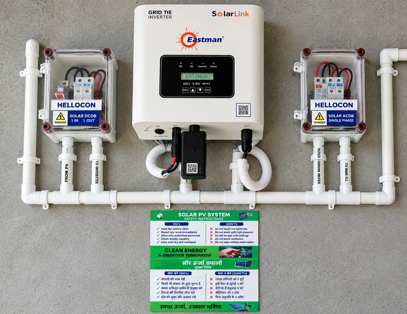 Inverter, cabling and protection equipment from the supplied project photographs
